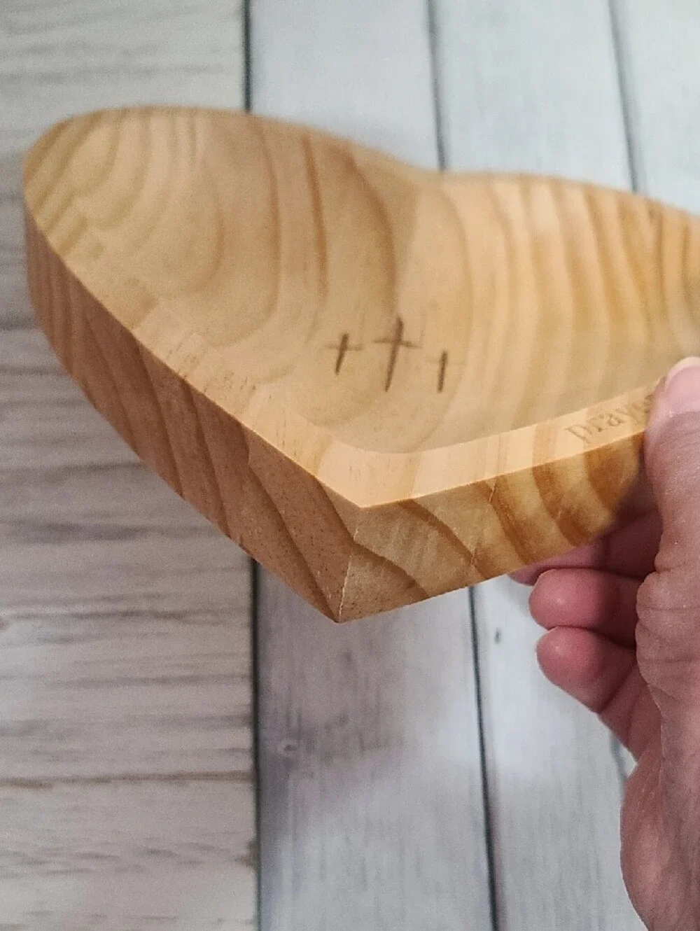 Wooden Heart Prayer Bowl - Natural Carved Wood With 3 Crosses & Prayer Cards NWT